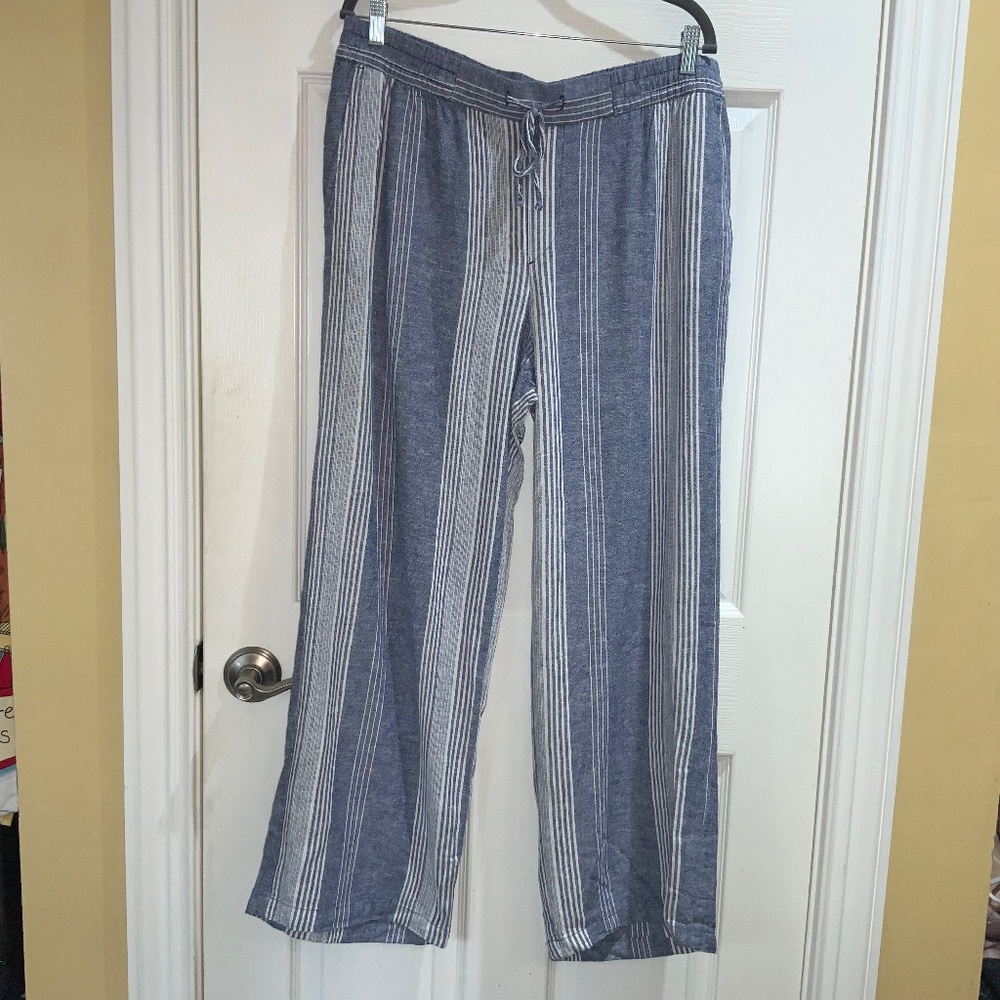 Old Navy linen blend striped wide leg pants Sz XL elastic waist drawstring